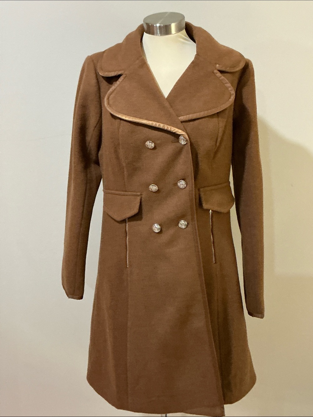 Classic Double-Breasted Brown Wool Coat